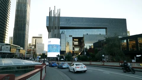Perth traffic moving towards YAGAN SQUARE digital tower tracking shot 6K Stock Footage 312241926