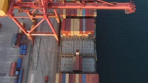 Perth, Western Australia - Circa 2020s: Aerial of Shipping container vessels Stock Footage 125272176