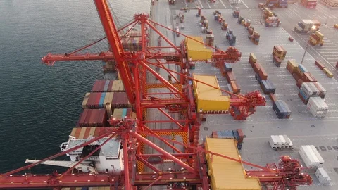 Perth, Western Australia - Circa 2020s: Aerial of Shipping container vessels Video stock 125284683