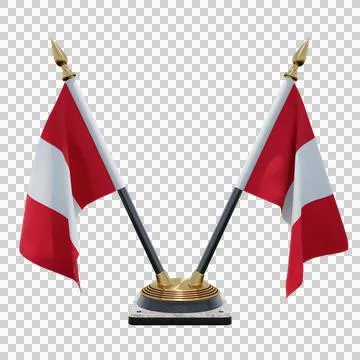 Peru 3d illustration flag on pole. Wood flagpole Stock-Illustration