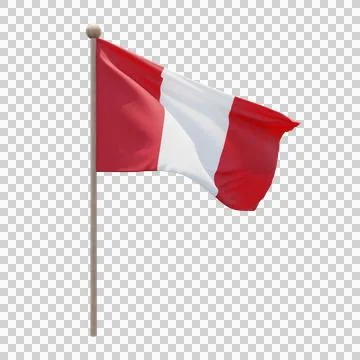 Peru 3d illustration flag on pole. Wood flagpole Stock Illustration