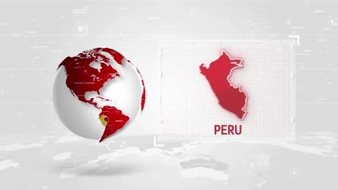 Peru 4K Tech Map Beside Globe On White Background. Stock Footage 341009123