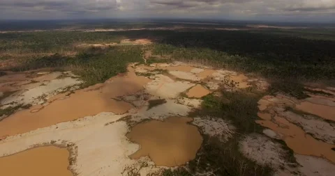 Peru Aerial goldmine fields in Amazon Stock Footage 239652401