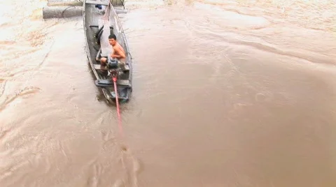 Peru amazon passing two canoes Stockbeeldmateriaal 266320