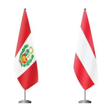 Peru and Austria flags on flagpoles for official ceremonies and meetings Stock Illustration