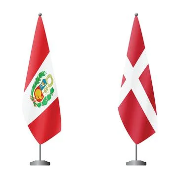 Peru and Denmark flags on flagpoles for official ceremonies and meetings Stock Illustration