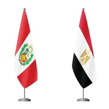 Peru and Egypt flags on flagpoles for official ceremonies and meetings Stock Illustration