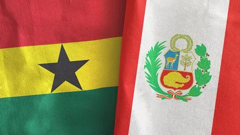 Peru and Ghana two flags textile cloth 3D rendering Stock Illustration