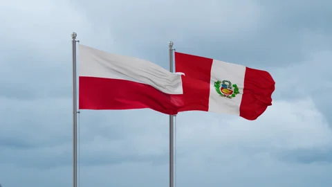 Peru and Poland flag Stock Footage 252429376