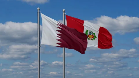 Peru and Qatar two flags Stock-Footage 281653138