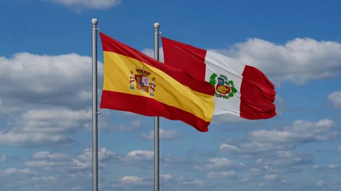 Peru and Spain two flags Stock Footage 279820374
