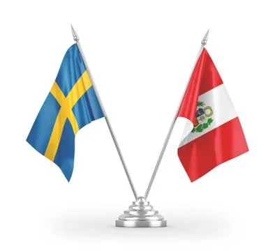 Peru and Sweden table flags isolated on white 3D rendering Stock Illustration