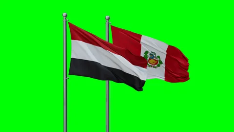 Peru and Yemen two flags Stock Footage 295110167