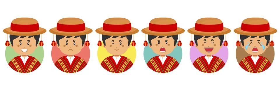Peru Avatar with Various Expression Stock Illustration