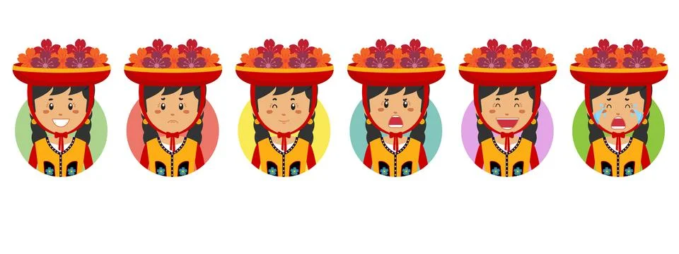 Peru Avatar with Various Expression Stock Illustration