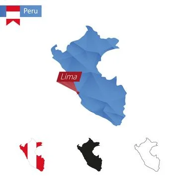 Peru blue Low Poly map with capital Lima. Stock Illustration