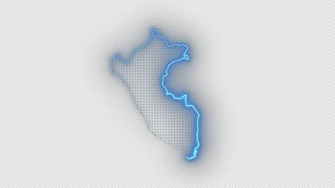 Peru Blue Neon Geographic Map Animation, Seamless Loop on Transparent Vídeo Stock 337295646