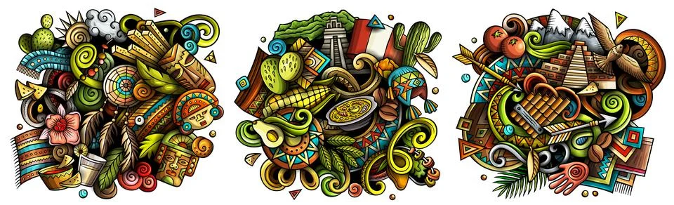 Peru cartoon vector doodle designs set. Illustrazione stock