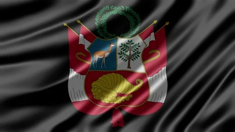 Peru coat of arms centered on dark flowing fabric background Stock-Footage 344322397