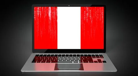 Peru - country flag and binary code on laptop screen 스톡 일러스트