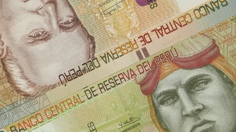 Peru currency sol notes slow rotating. Peruvian money Stock-Footage 105531286