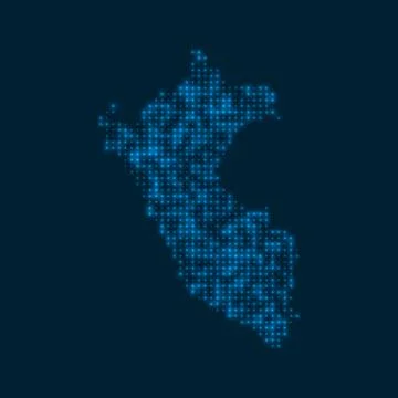 Peru dotted glowing map. Shape of the country with blue bright bulbs. Vecto.. Stock Illustration