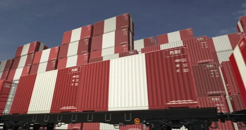 Peru export containers on cargo train wagons loop Stock Footage 336711878