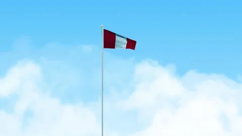 Peru Flag 3D Render Animation Waving on Pole with Blue Sky Stock-Footage 333082651