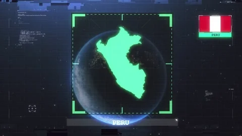 Peru Flag and Map Glitch HUD 4K Stock Footage 343600995
