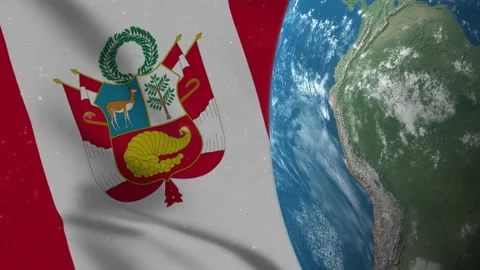 Peru Flag and Peru Map on Earth Globe 4K Stock Footage 220782316