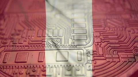 Peru flag with Bitcoin Cryptocurrency. Regulations, laws Monetary policy Video stock 166616225