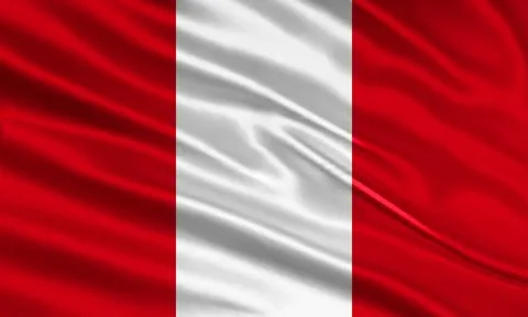 Peru flag design. Waving Peru flag made of satin or silk fabric. Stock Illustration