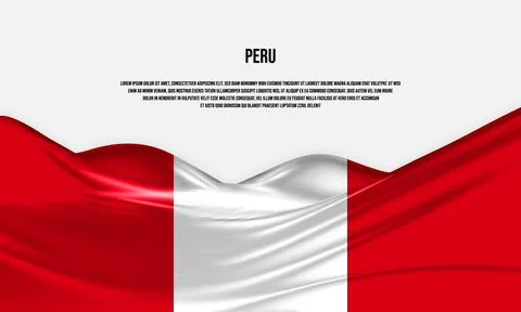 Peru flag design. Waving Peru flag made of satin or silk fabric. Stock Illustration
