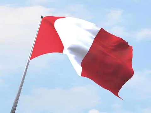 Peru flag flying on clear sky. Stock Illustration