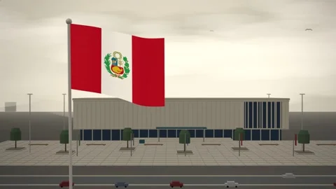 Peru Flag Flying Over Central Library Reading Room seamless loop Stock Footage 345310230