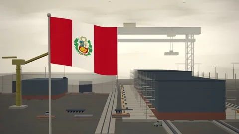 Peru Flag Flying Over Shipyard Building Berth Gantry seamless loop Vídeos de archivo 345311089