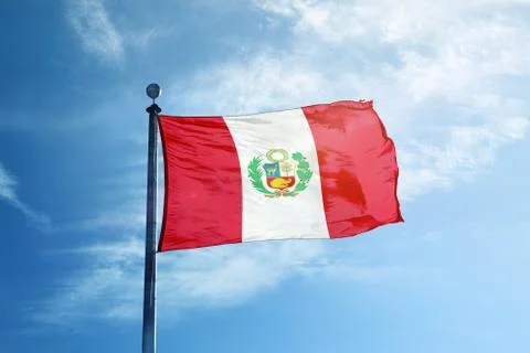 Peru flag on the mast Stock Photos