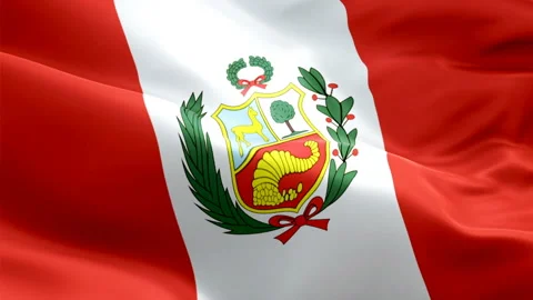 Peru flag Motion Loop video waving in wind. Realistic Peruvian Stock Footage 128273255
