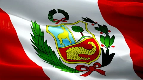 Peru flag Motion Loop video waving in wind. Realistic Peruvian Flag background. Stock Footage 166708129