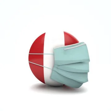 Peru flag with protective face mask. Novel coronavirus concept. 3D Render Иллюстрация