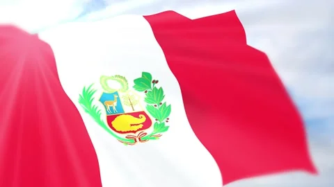 Peru Flag Seamless Loop 4k 60fps on Sky Background Stock Footage 340619606