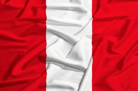 Peru flag on a silk drape waving Stock Photos