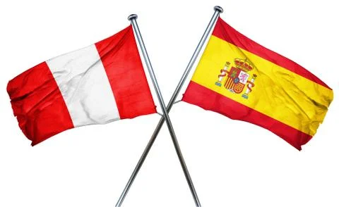 Peru flag with Spain flag, 3D rendering Stock Illustration