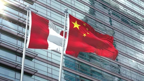 Peru Flag VS Flag of China Video stock 343600994