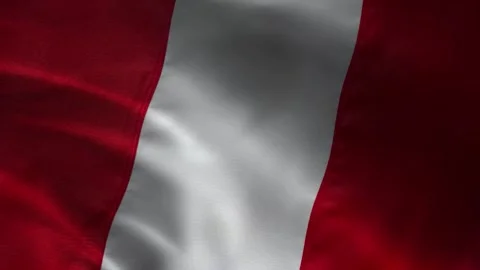 Peru flag waving closeup with red and white vertical stripes, patriotic fabric t 스톡 동영상 339547328
