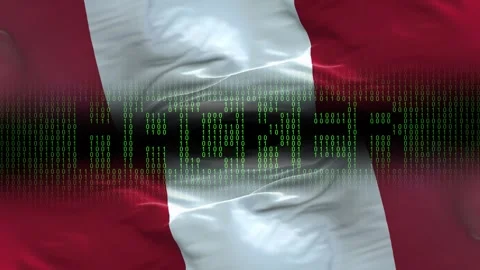 Peru flag - Waving flag on matrix binary code background Stock Footage 321420486