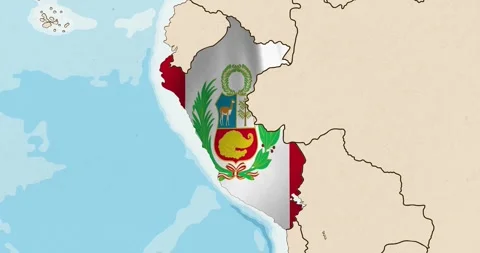 The peru flag waving inside the country on a world map Video stock 339033350