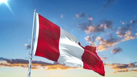 Peru flag Waving Realistic With Sky Stock Footage 293878558