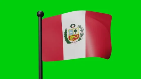 Peru Flag Waving in Slow Motion on the green background. 3D Render Flag. Na.. Stock Footage 230912404