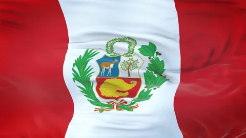 Peru flag waving in the wind with highly detailed fabric texture 動画素材 122950311
